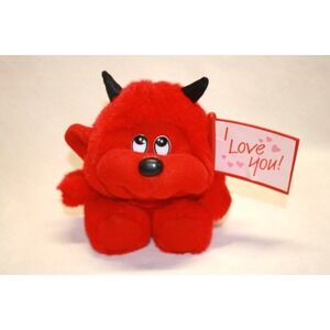Dan Dee Devil Plush Red Polyester Vintage 1987 5in. Horns I Love You Valentines!